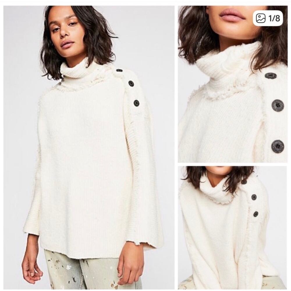 Free People On My Side Oversized Chunky Knit Cream Sweater Size Small